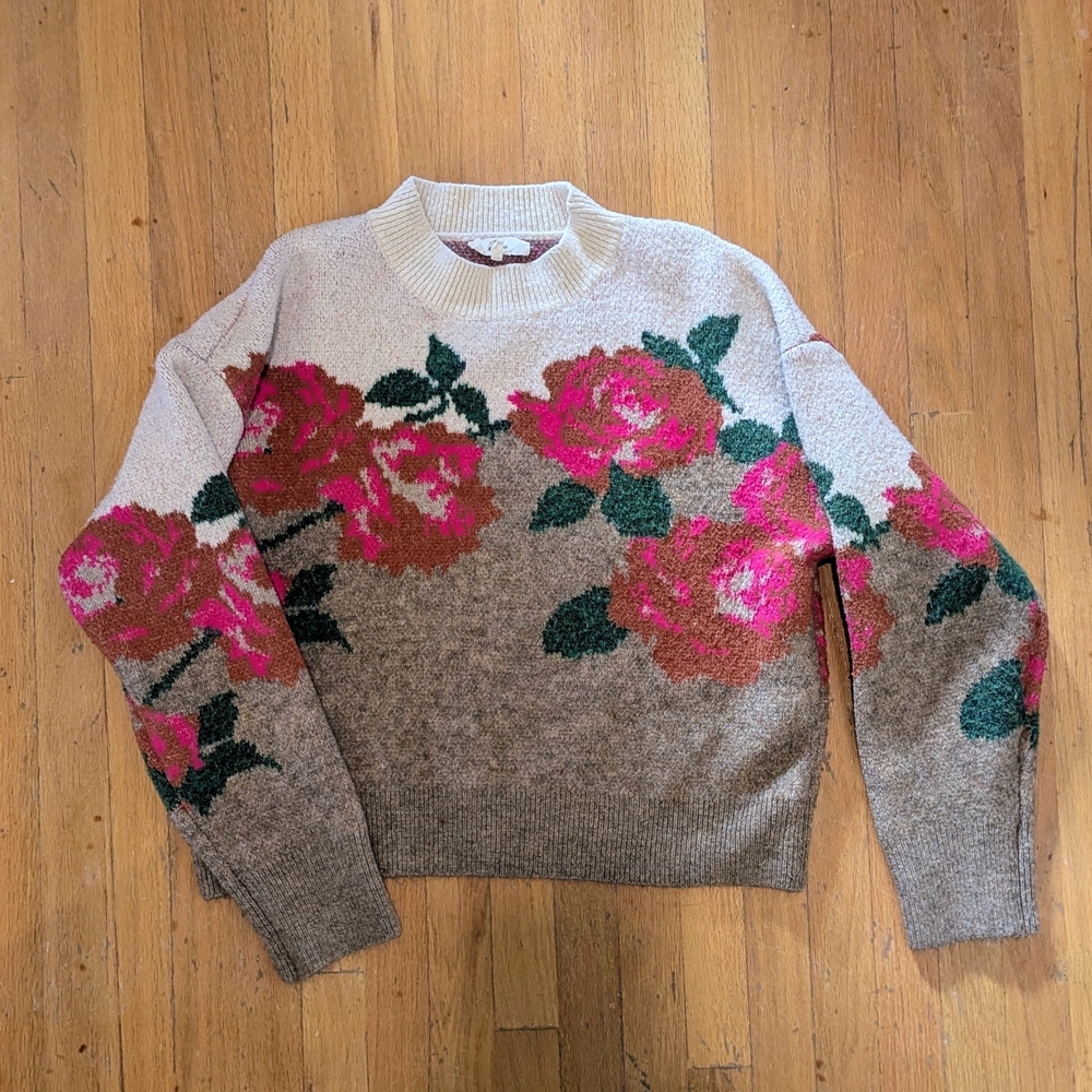 Entro Floral Crew Neck Sweater - Pink and Brown